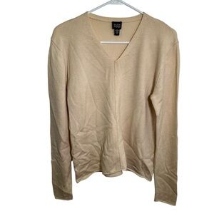 Eileen Fisher V-Neck Sweater Cream Beige Merino Wool S